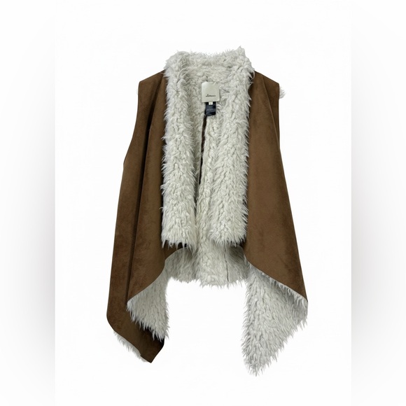 elevenses Jackets & Blazers - Elevenses Anthropologie Faux Suede Sherpa Lined Draped Open Front Vest size L